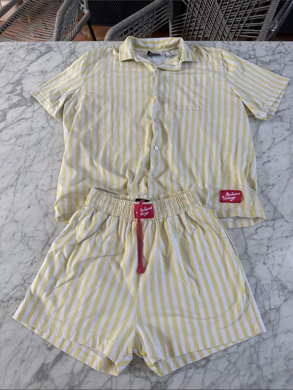 Reclaimed Vintage Lounge Set Yellow Stripe Sz S